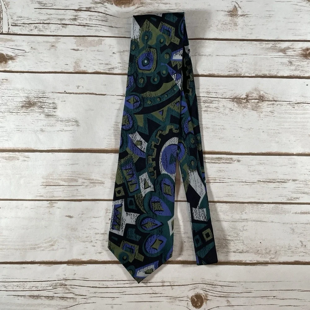 BRANDINI Designer Silk Tie Abstract Geometric Art‎ Nouveau Pattern Necktie